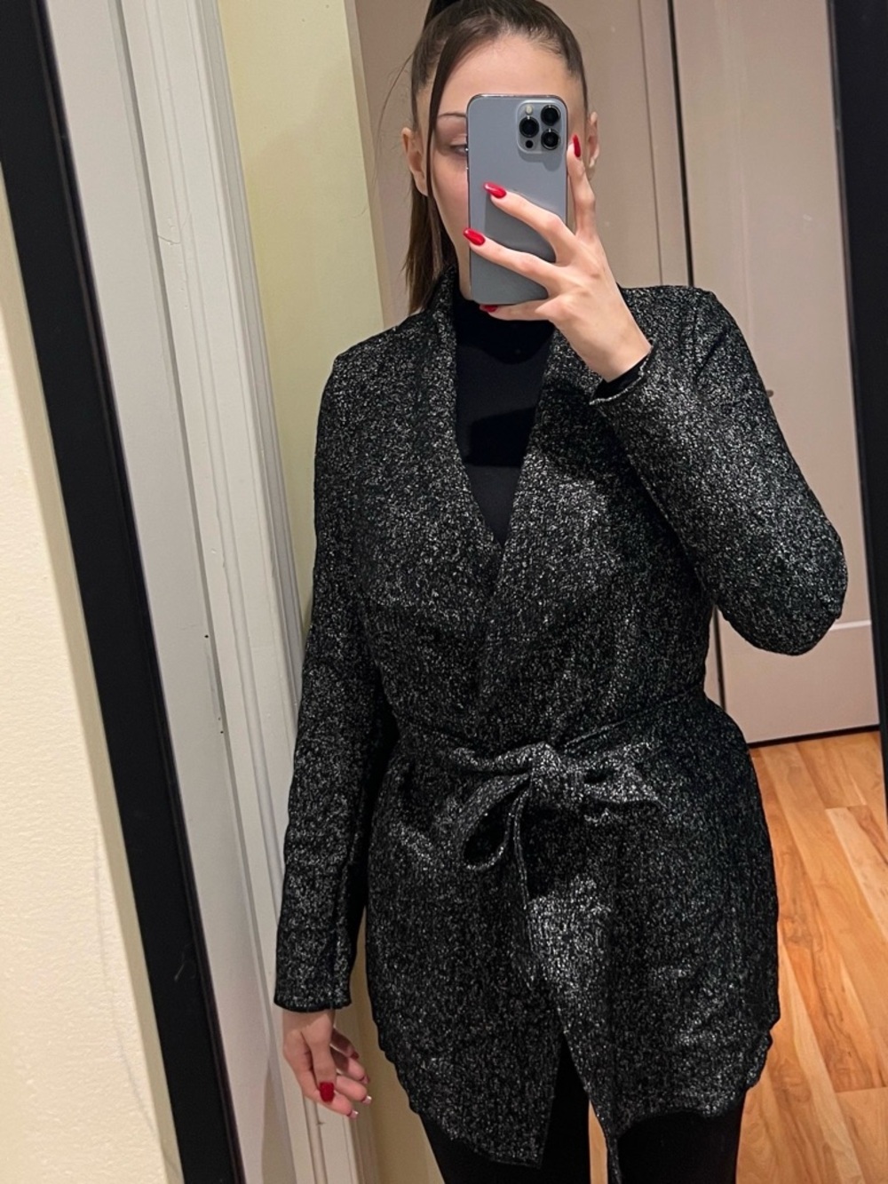 Gorgeous Wool Blend Black And White Cardigan Belted Jacket Blazer Women’s Small